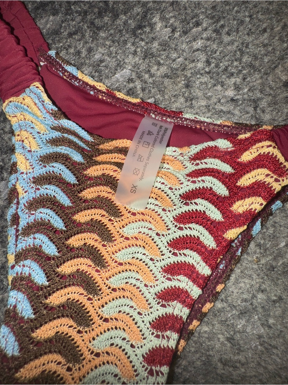 Crocheted Multicolor Wave Bikini Top & Bottom - Burgundy Accents - Picture 2 of 5